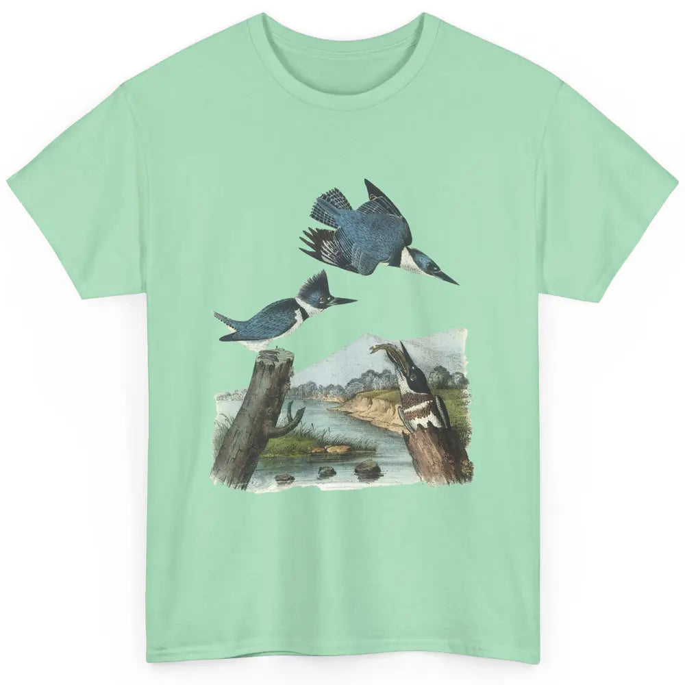 Watercolor Belted Kingfisher Bird Eat Fish Nature Birding Classic Unisex T-Shirt