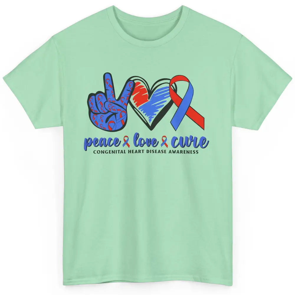 Congenital Heart Disease Blue Red Ribbon Peace Love Cure CHD Classic Unisex T-Shirt