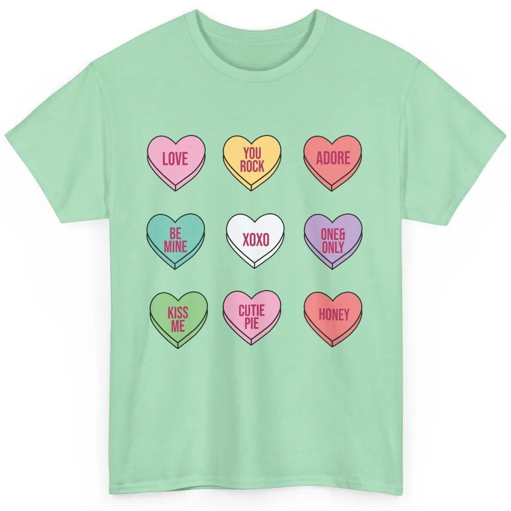 Conversation Hearts Valentines Love Boho V-Day Candy Rainbow Classic Unisex T-Shirt