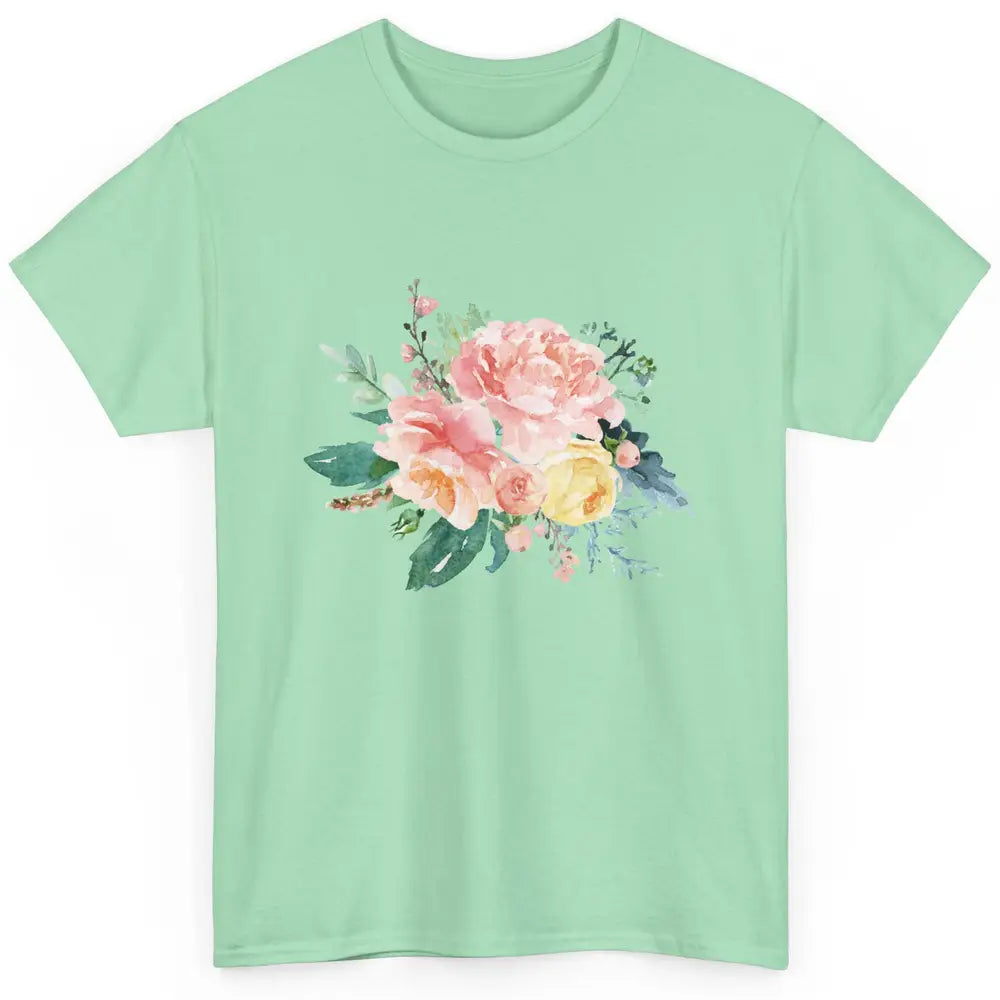 Watercolor Peony Flower Bouquet Botanical Garden Wildflower Classic Unisex T-Shirt