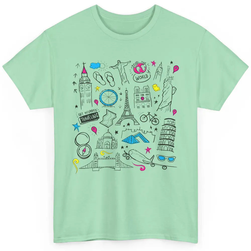 Cute Travel The World Backpacking Summer Break Paris Doodles Classic Unisex T-Shirt