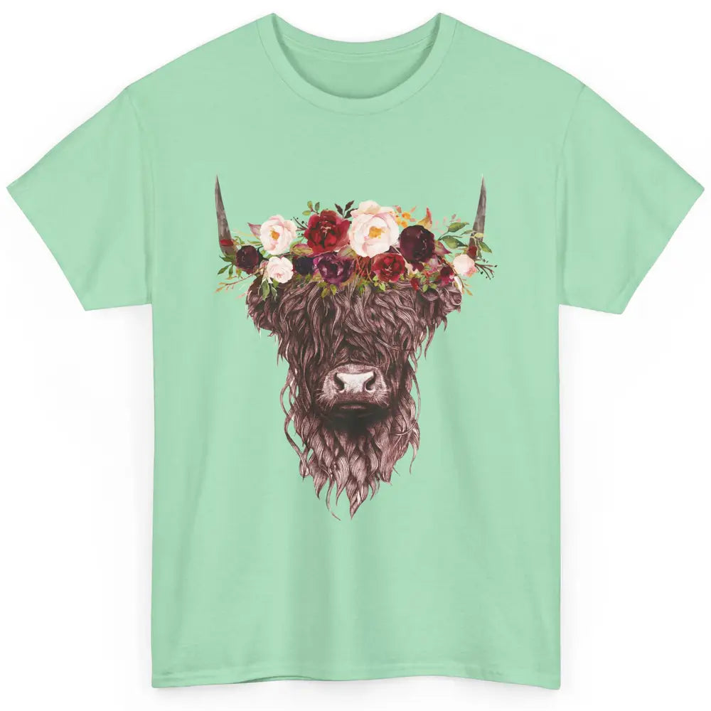 Floral Highland Cow Western Farm Animals Highland Cow Lovers Classic Unisex T-Shirt