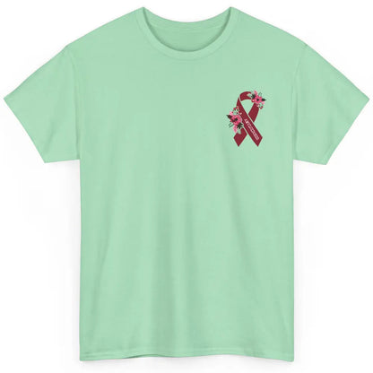 Amyloidosis Awareness Floral Burgundy Ribbon Rainbow Classic Unisex T-Shirt