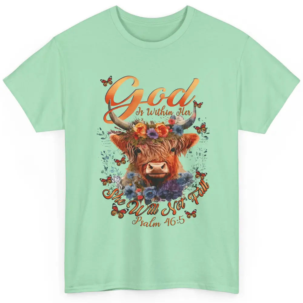 Christian Highland Cow God Is Within Her Bible Religious Classic Unisex T-Shirt