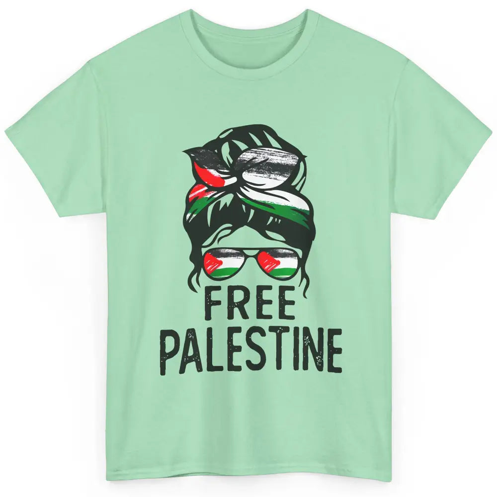 Free Palestine Flag Save Gaza Messy Bun Hair Classic Unisex T-Shirt