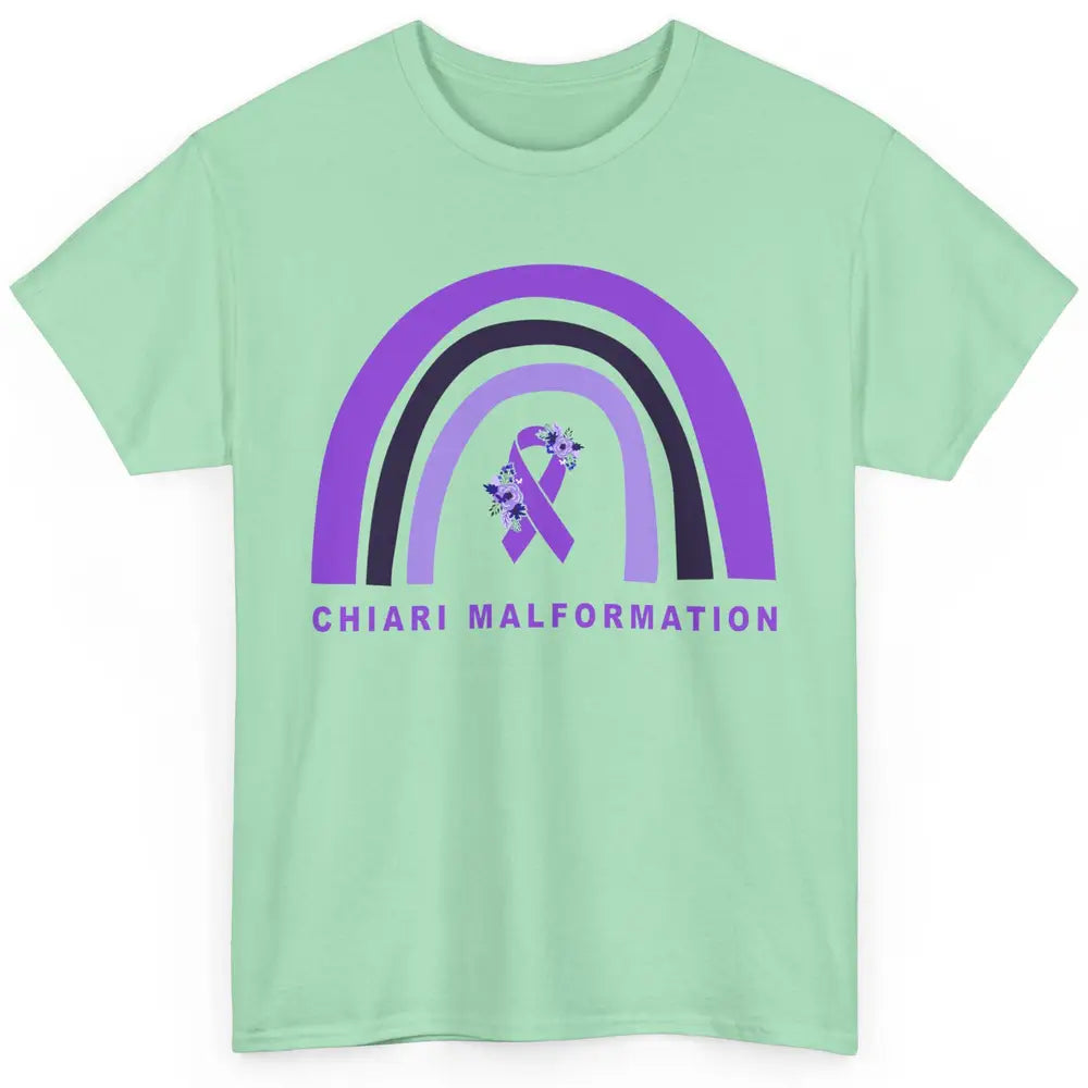 Chiari Malformation Awareness Floral Purple Ribbon Rainbow Classic Unisex T-Shirt