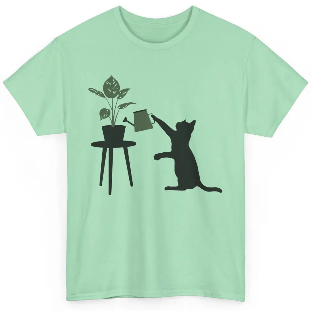 Black Cat Watering Plant Cat Gardening Planting Cat Lovers Classic Unisex T-Shirt