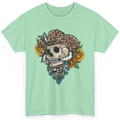 Sunflower Leopard Cowboy Skull Gemstone Western Country Gift Classic Unisex T-Shirt