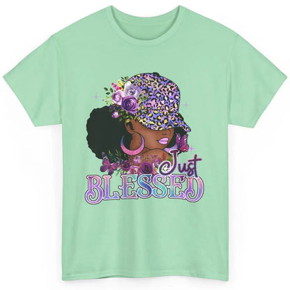 Floral Afro Black Girl Just Blessed Christian Afro American Classic Unisex T-Shirt