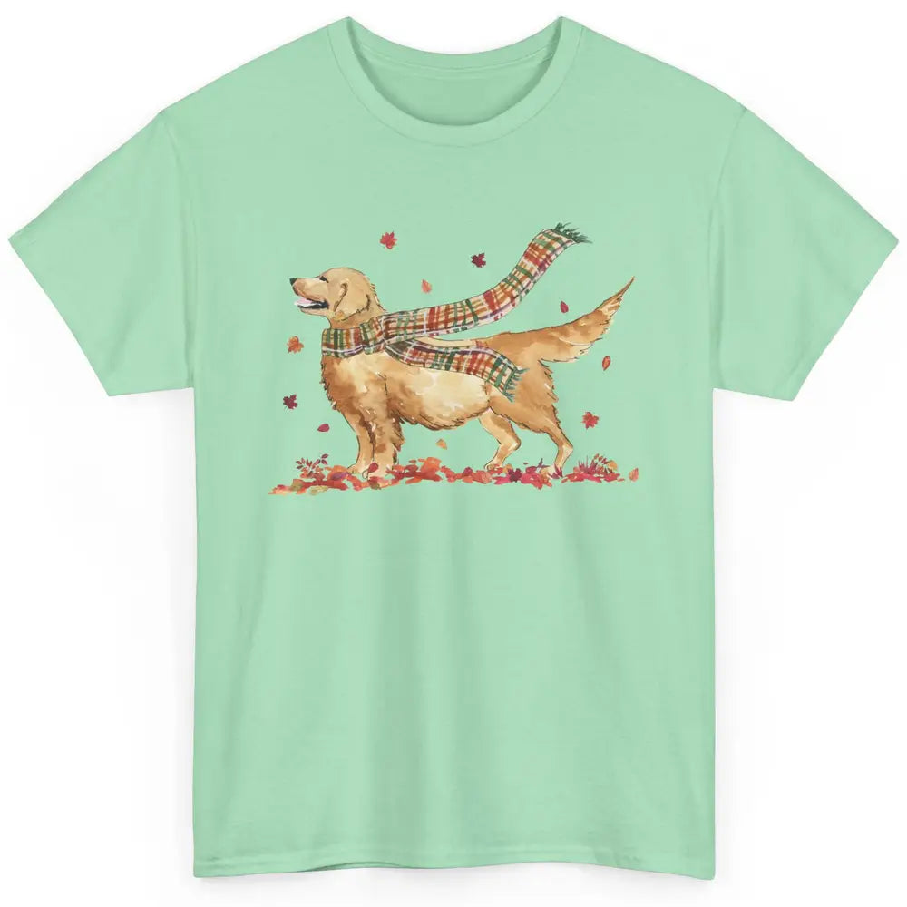 Funny Golden Retriever Autumn Falling Leaves Halloween Fall Classic Unisex T-Shirt