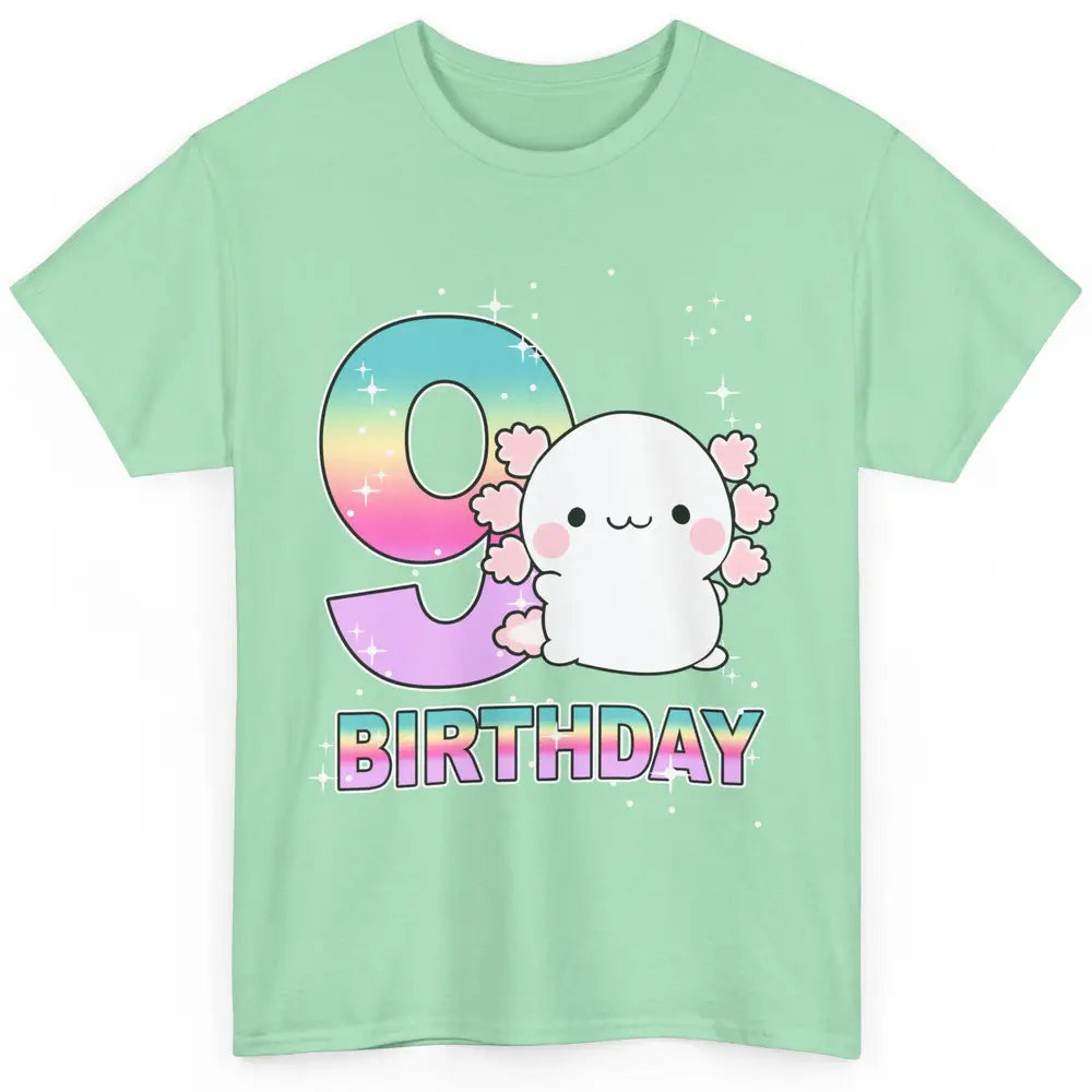 Cute Axolotl 9th Birthday Girl Boy 9 Years Old Birthday Gift Classic Unisex T-Shirt