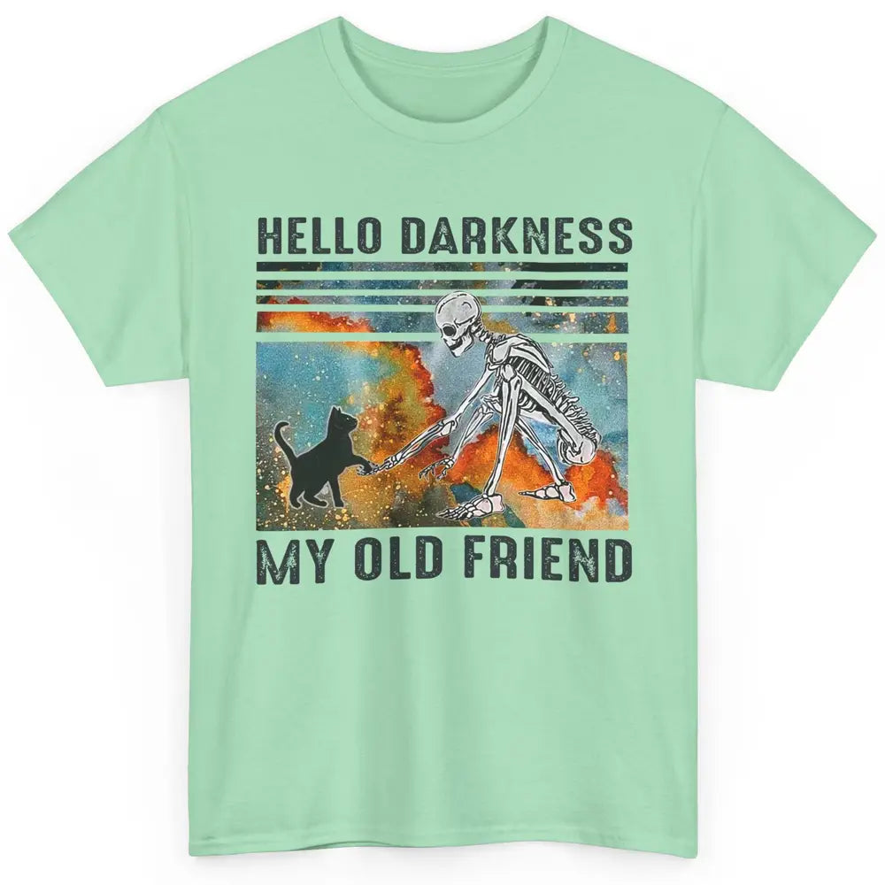 Black Cat And Skeleton Hello Darkness My Old Friend Cat Love Classic Unisex T-Shirt