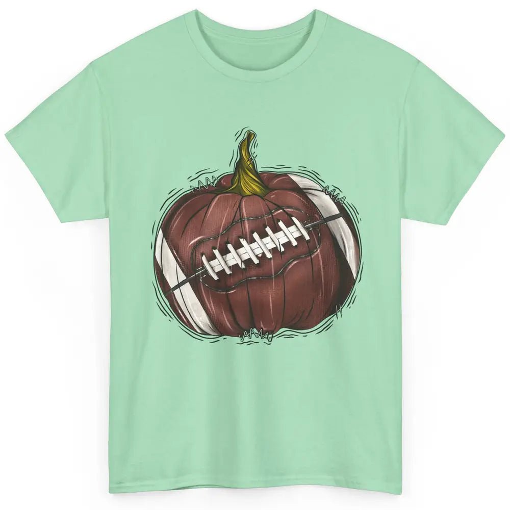 Football Pumpkin Tis The Season Fall Leaves Autumn Halloween Classic Unisex T-Shirt