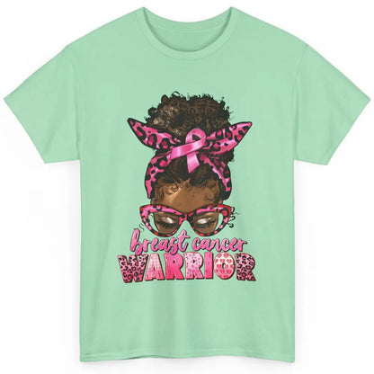 Afro Black Woman Breast Cancer Awareness Messy Bun Leopard Classic Unisex T-Shirt