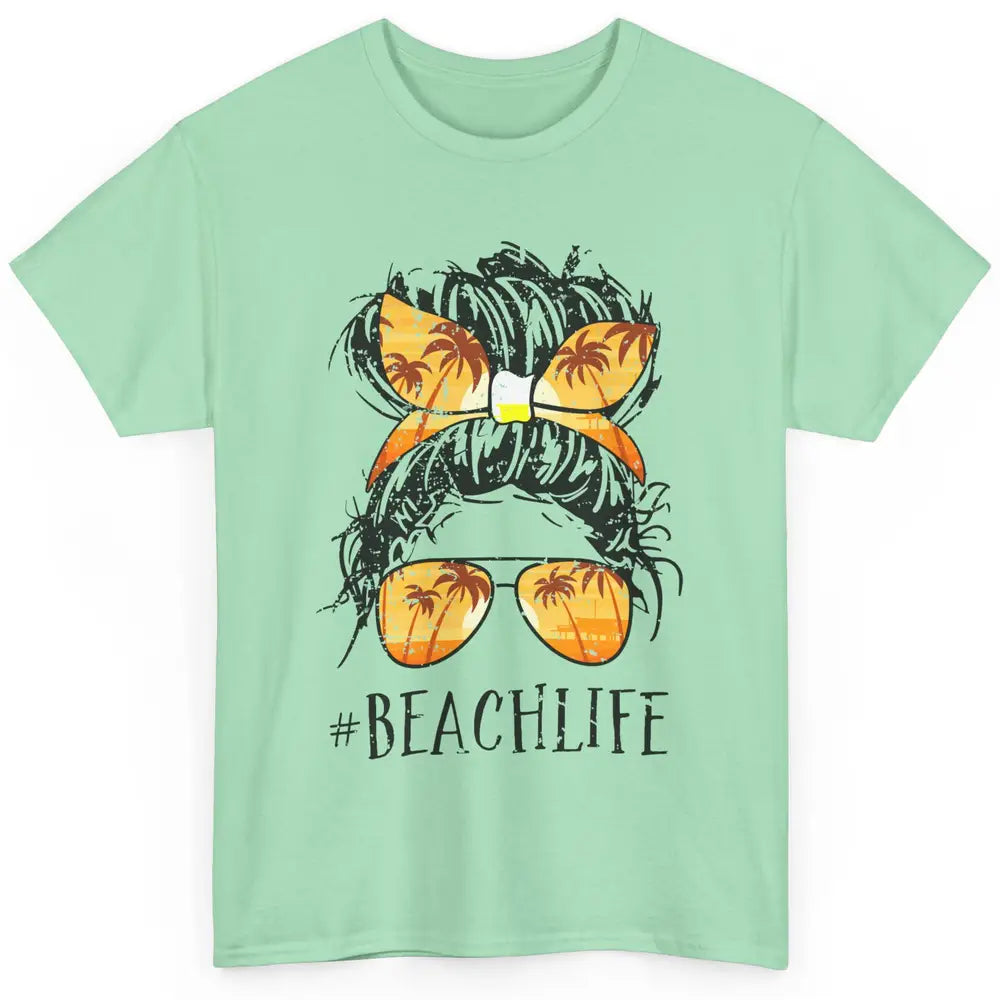 Beach Life Messy Bun Hair Retro Vintage Beach Palms Summer Classic Unisex T-Shirt