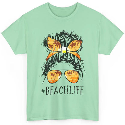 Beach Life Messy Bun Hair Retro Vintage Beach Palms Summer Classic Unisex T-Shirt