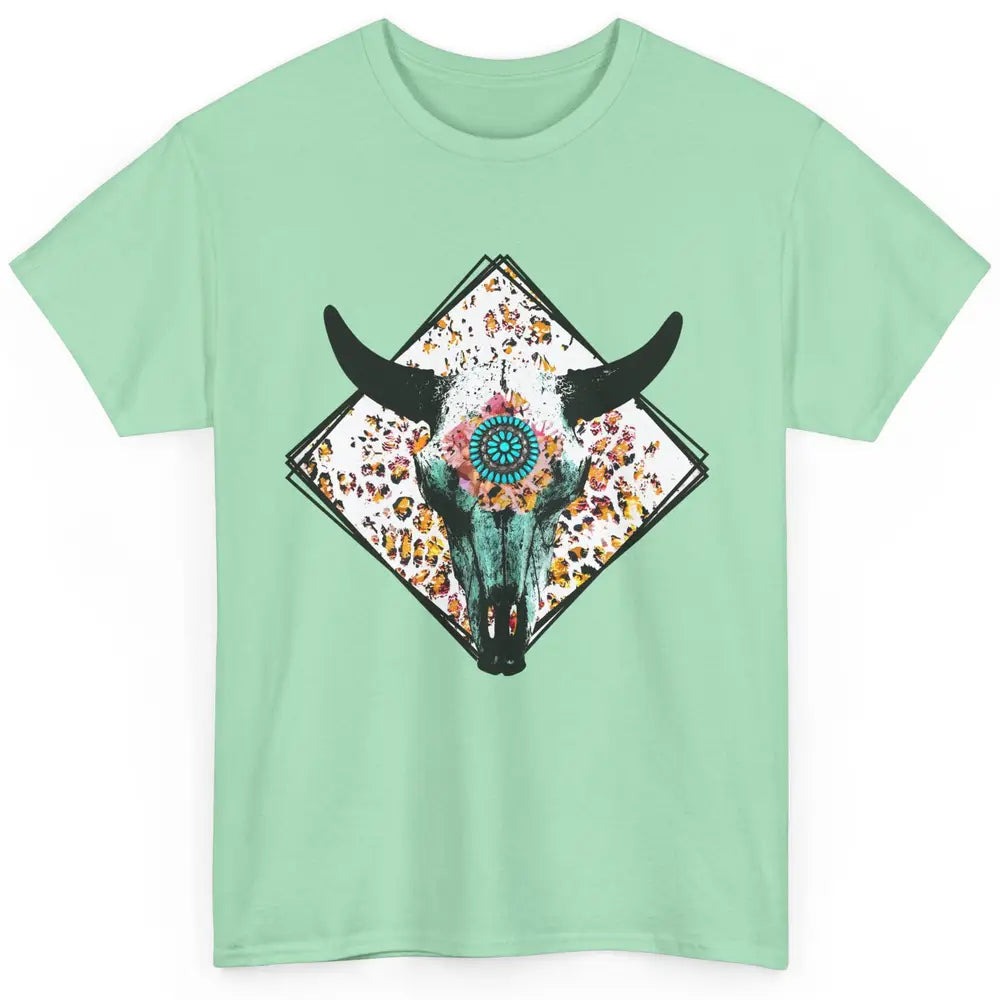 Aztec Heifer Steer Cow Skull Cowboy Gemstone Leopard Vintage Classic Unisex T-Shirt