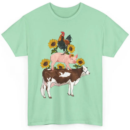 Sunflower Western Farm Life Animals Vegan Cow Pig Rooster Classic Unisex T-Shirt