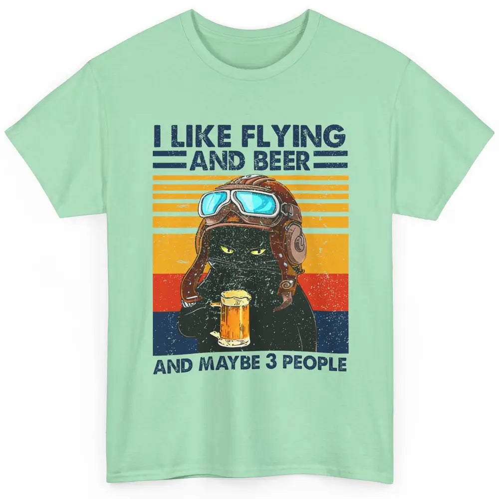 Funny Black Cat Skydiving I Like Flying Beer Maybe 3 People Classic Unisex T-Shirt