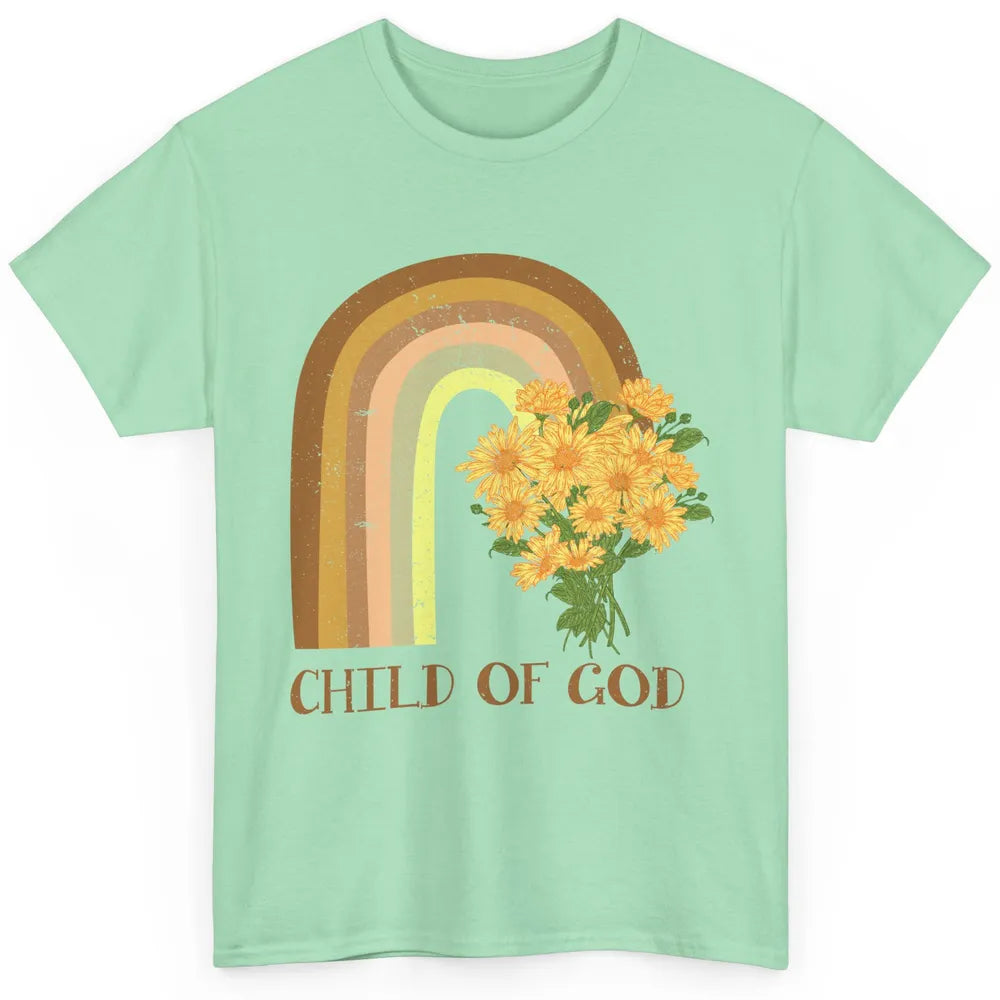 Vintage Sunflower Rainbow Child Of God Christian Religious Classic Unisex T-Shirt