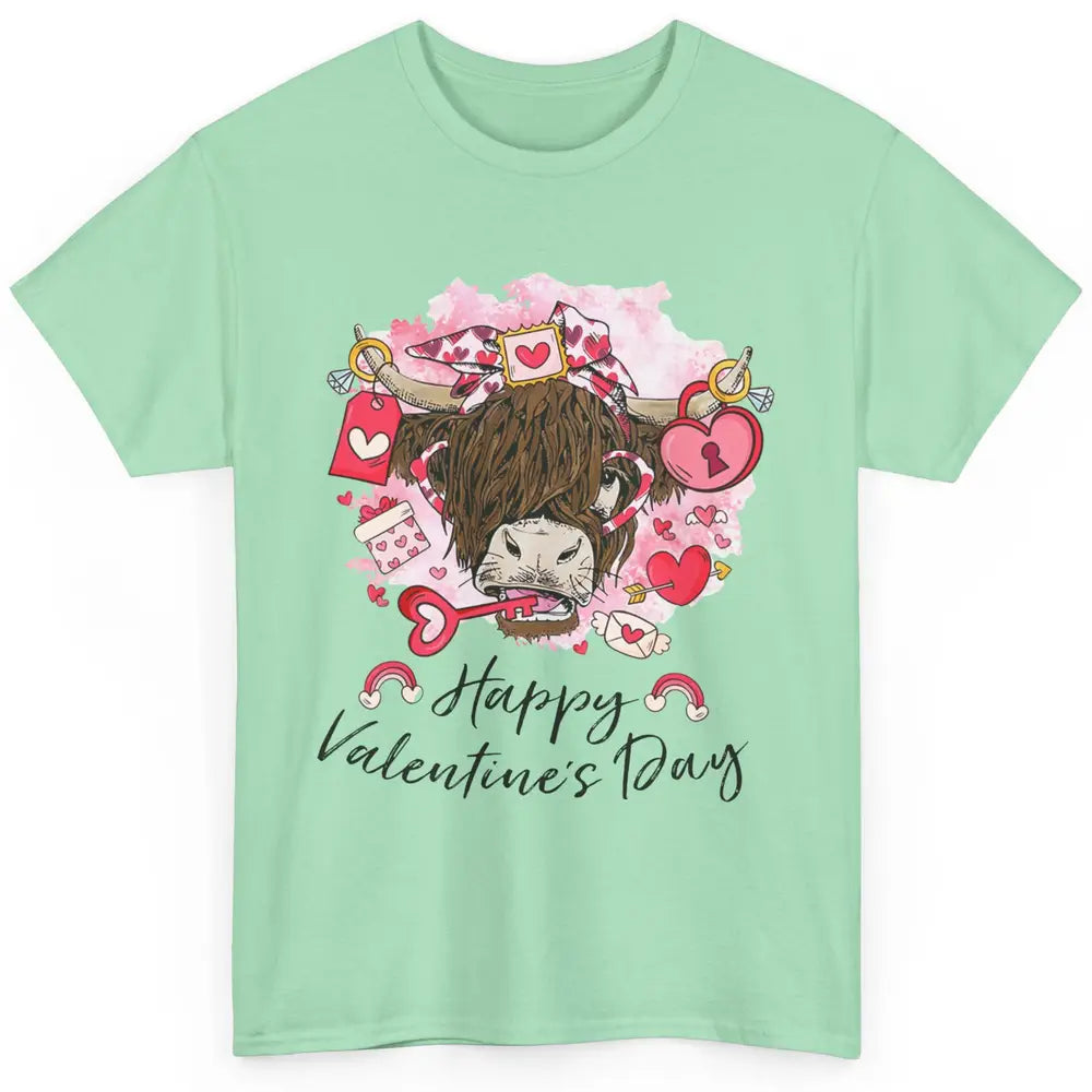 Cute Heifer Highland Cow Western Valentines Day Heart Boho Classic Unisex T-Shirt