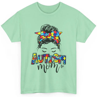 Autism Mom Messy Bun Hair Autism Awareness Puzzle Headband Classic Unisex T-Shirt