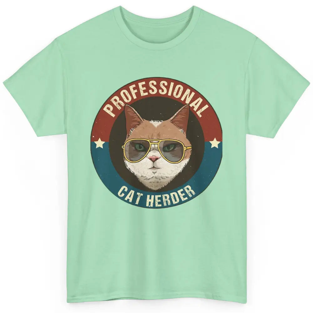 Vintage Cat Glasses Professional Cat Herder Cat Mom Cat Dad Classic Unisex T-Shirt