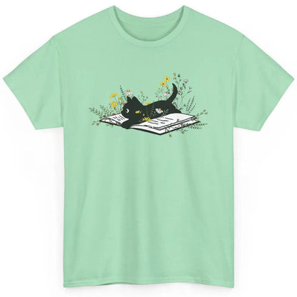 Cute Book Cat Floral Book Nerd Black Cat Lover Reader Gift Classic Unisex T-Shirt