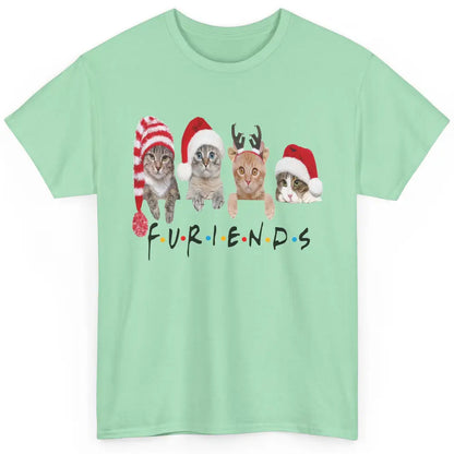 Funny Cat Furiends Merry Christmas Hat Santa Cat Lovers Gift Classic Unisex T-Shirt