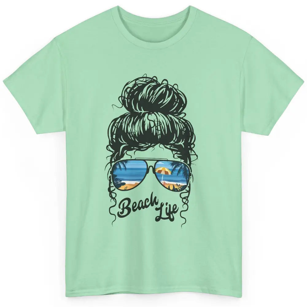 Beach Life Messy Bun Hawaiian Hair Retro Beach Palms Summer Classic Unisex T-Shirt