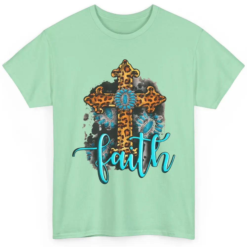 Western Gemstone Leopard Turquoise Cross Faith Jesus God Classic Unisex T-Shirt