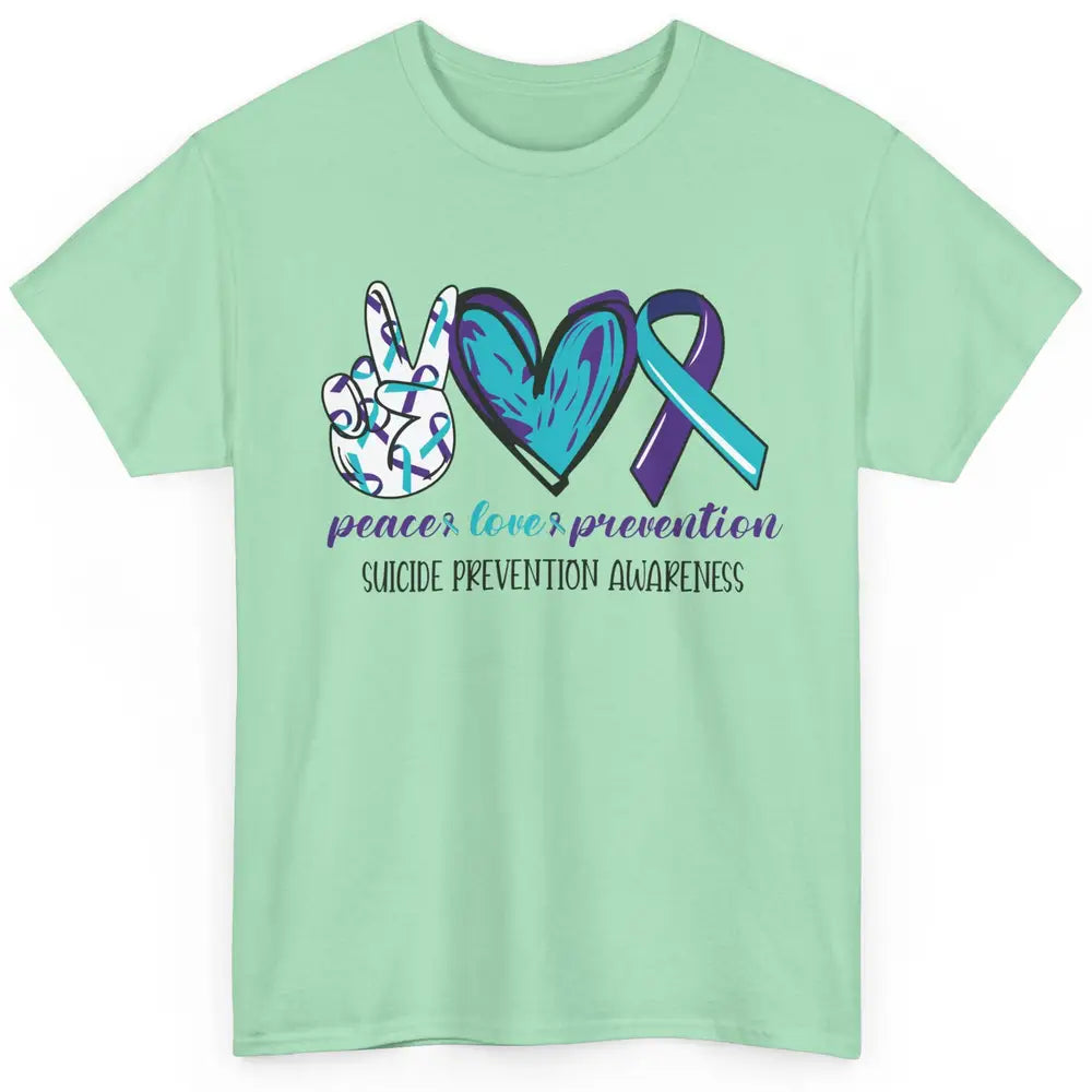 Suicide Prevention Awareness Ribbon Peace Love Prevention Classic Unisex T-Shirt