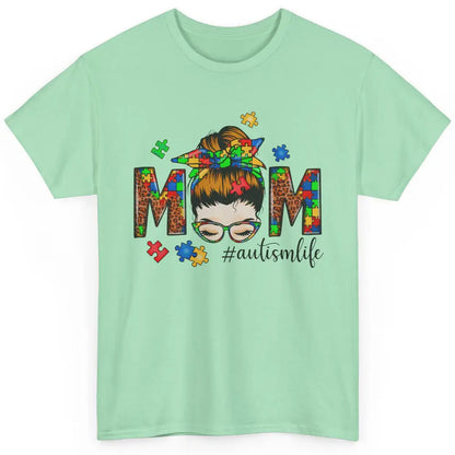 Autism Mom Messy Bun Hair Autism Leopard Puzzle Bandana Classic Unisex T-Shirt