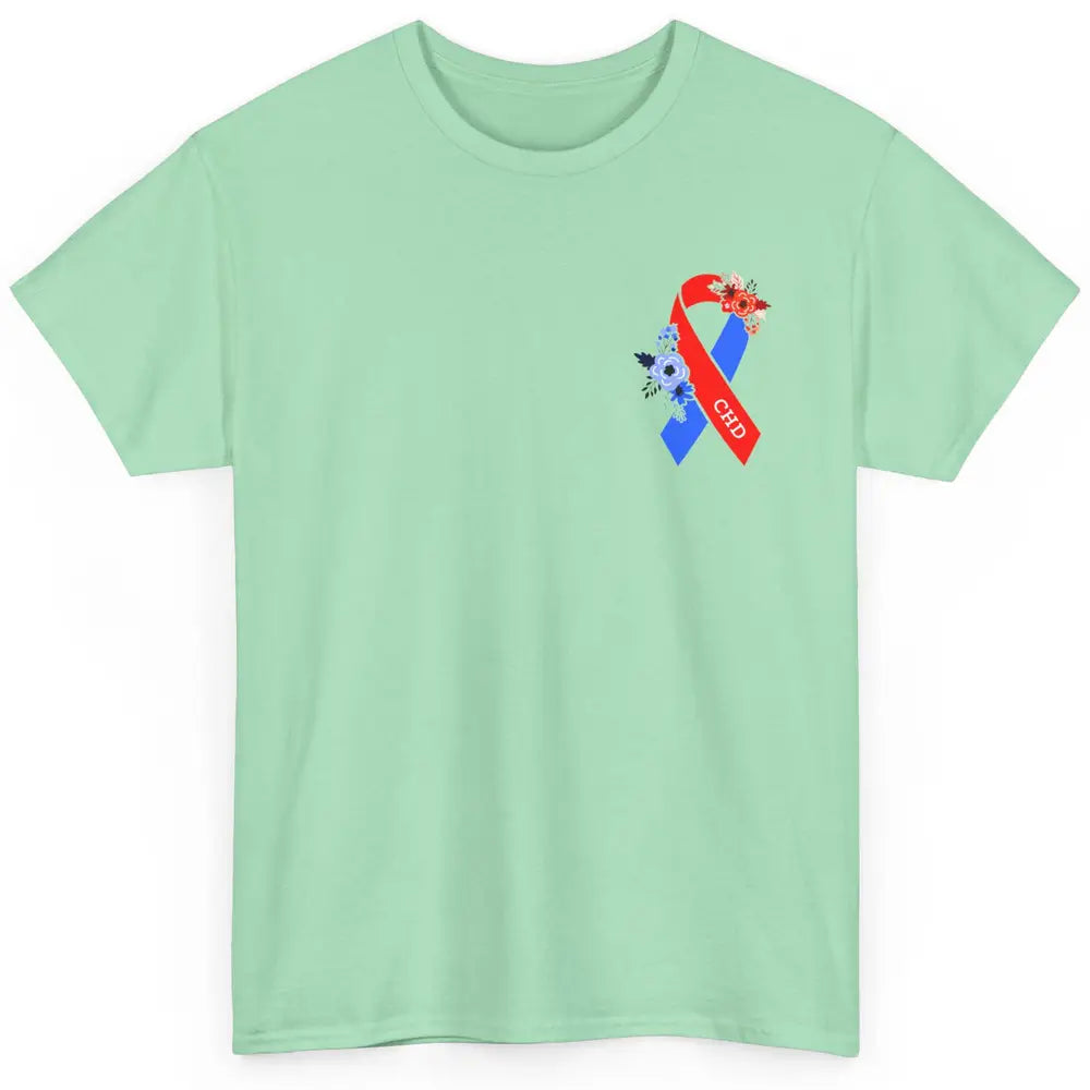 CHD Congenital Heart Disease Awareness Floral Ribbon Pocket Classic Unisex T-Shirt