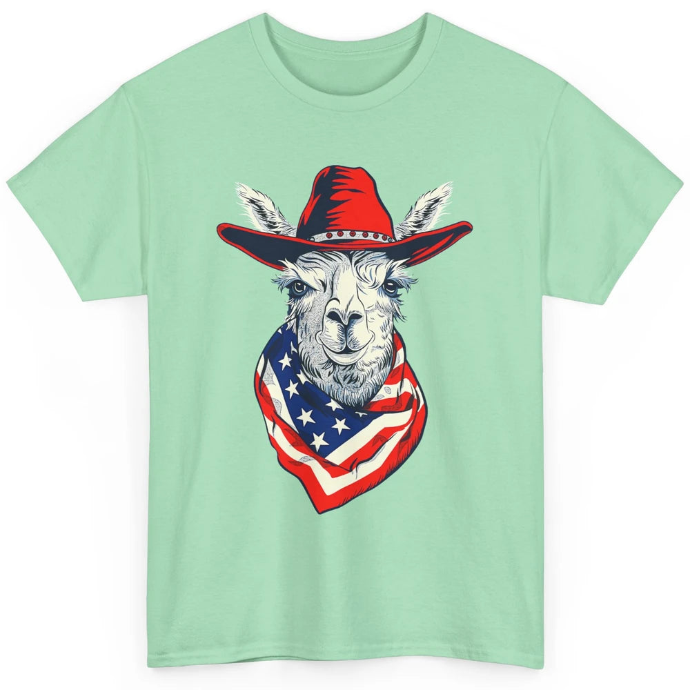 Funny Alpaca Cowboy Western Country Llama Rodeo USA Flag Retro Howdy Classic Unisex T-Shirt