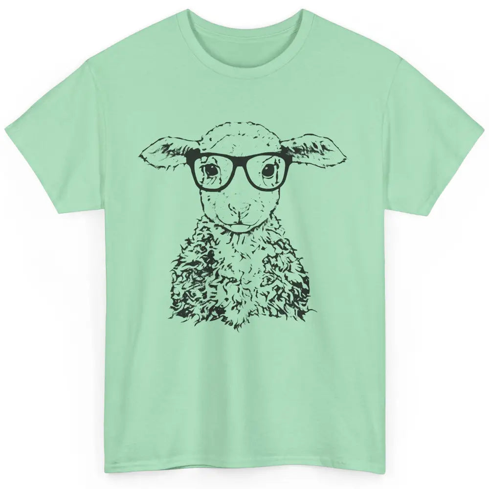 Cute Sheep Glasses Nerdy Farm Animal Hipster Sheep Lovers Classic Unisex T-Shirt