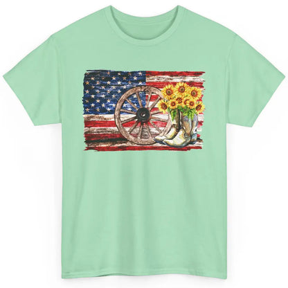 Retro US Flag Sunflower Cowgirl Boots Texas Cowboy Western Classic Unisex T-Shirt