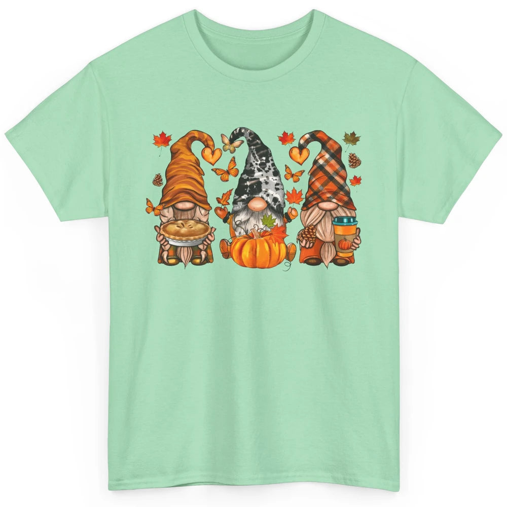 Retro Fall Gnomies Pumpkin Falling Leaves Thanksgiving Gnome Classic Unisex T-Shirt