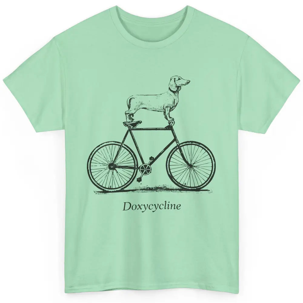 Dachshund On Bicycle Doxycycline Pun Veterinary Vet Tech Classic Unisex T-Shirt