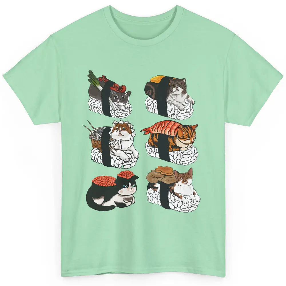 Funny Cat Sushi Roll Cute Japanese Kawaii Kitten Lovers Gift Classic Unisex T-Shirt