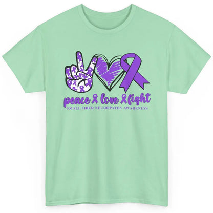 Small Fiber Neuropathy Purple Ribbon Peace Love Fight Classic Unisex T-Shirt