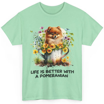 Cute Pomeranian Puppy Flowers Life Is Better With Pomeranian Classic Unisex T-Shirt