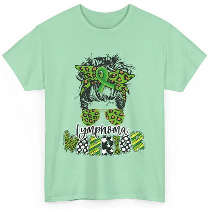 Warrior Fight Lymphoma Cancer Green Leopard Ribbon Messy Bun Classic Unisex T-Shirt