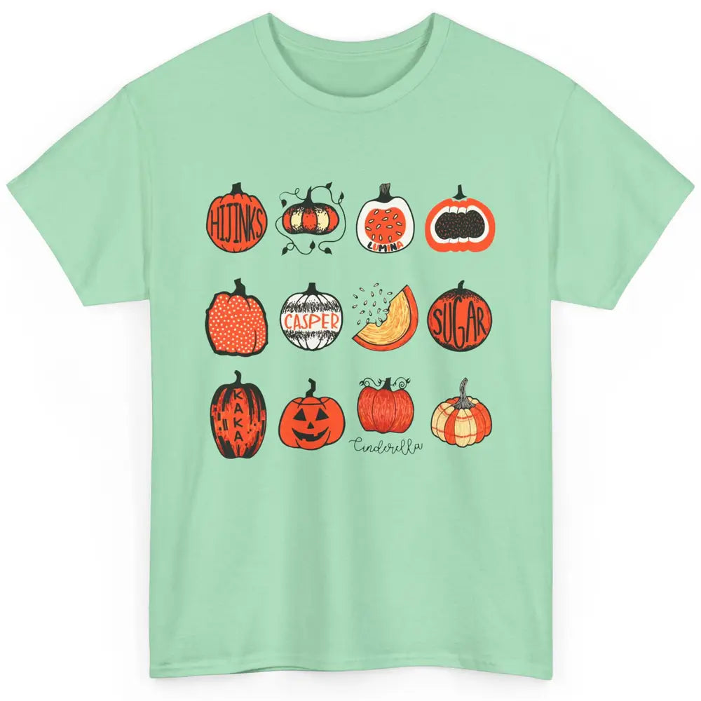 Cute Pumpkin Fall Halloween Pumpkin Types Classification Classic Unisex T-Shirt