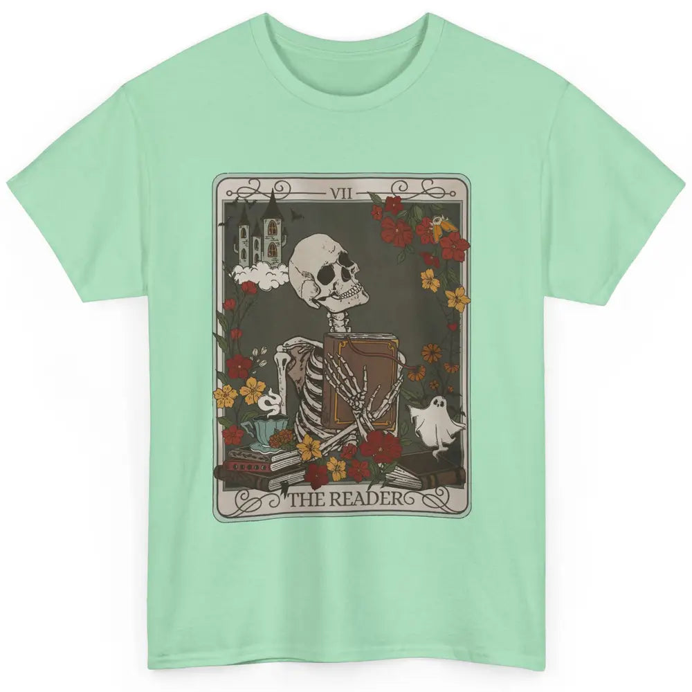 Retro Skeleton Reading Books The Reader Tarot Card Halloween Classic Unisex T-Shirt