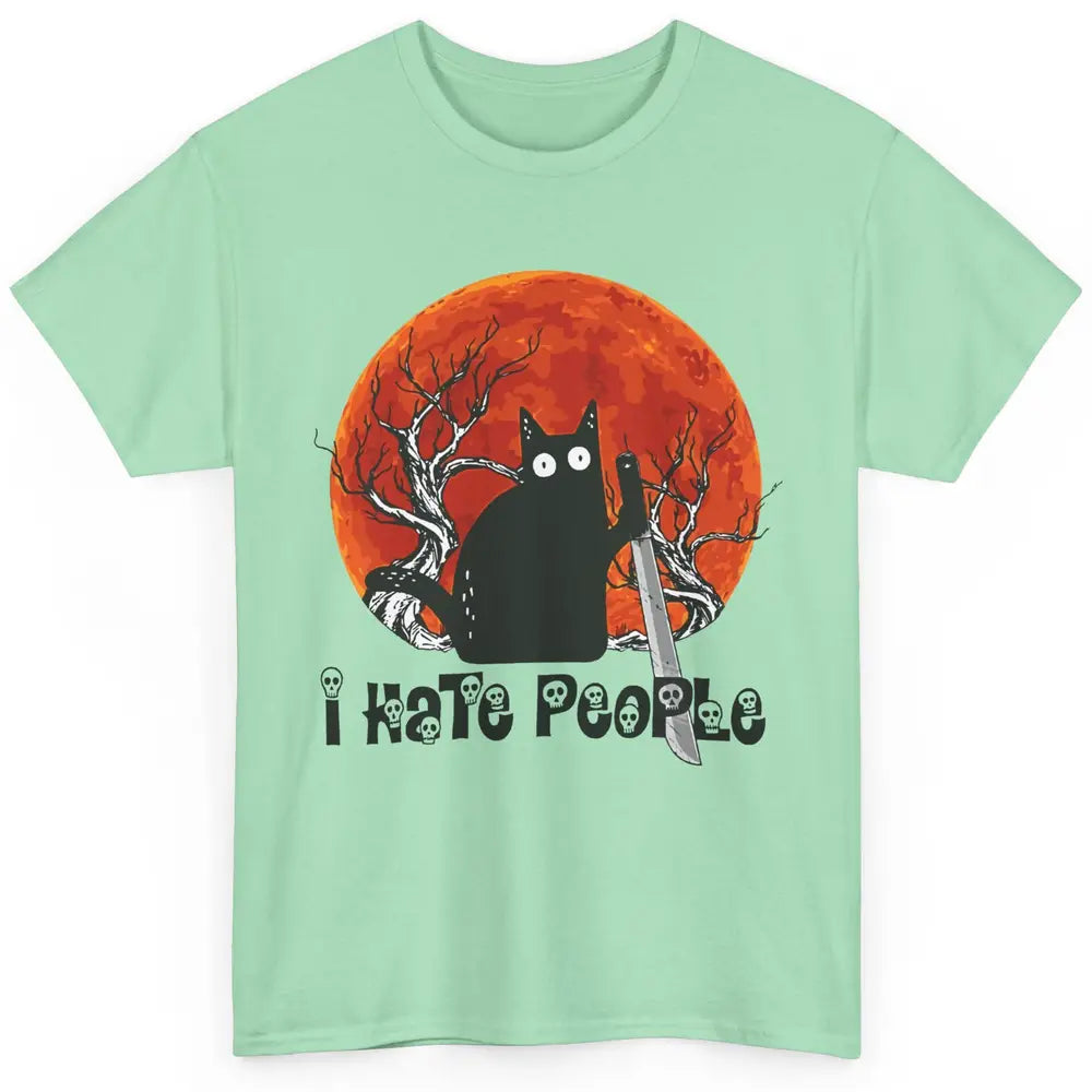 Black Cat Murderer I Hate People Pumpkin Halloween Costume Classic Unisex T-Shirt