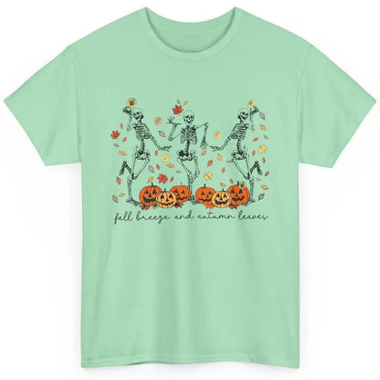 Retro Pumpkin Dancing Skeleton Fall Breeze And Autumn Leaves Classic Unisex T-Shirt