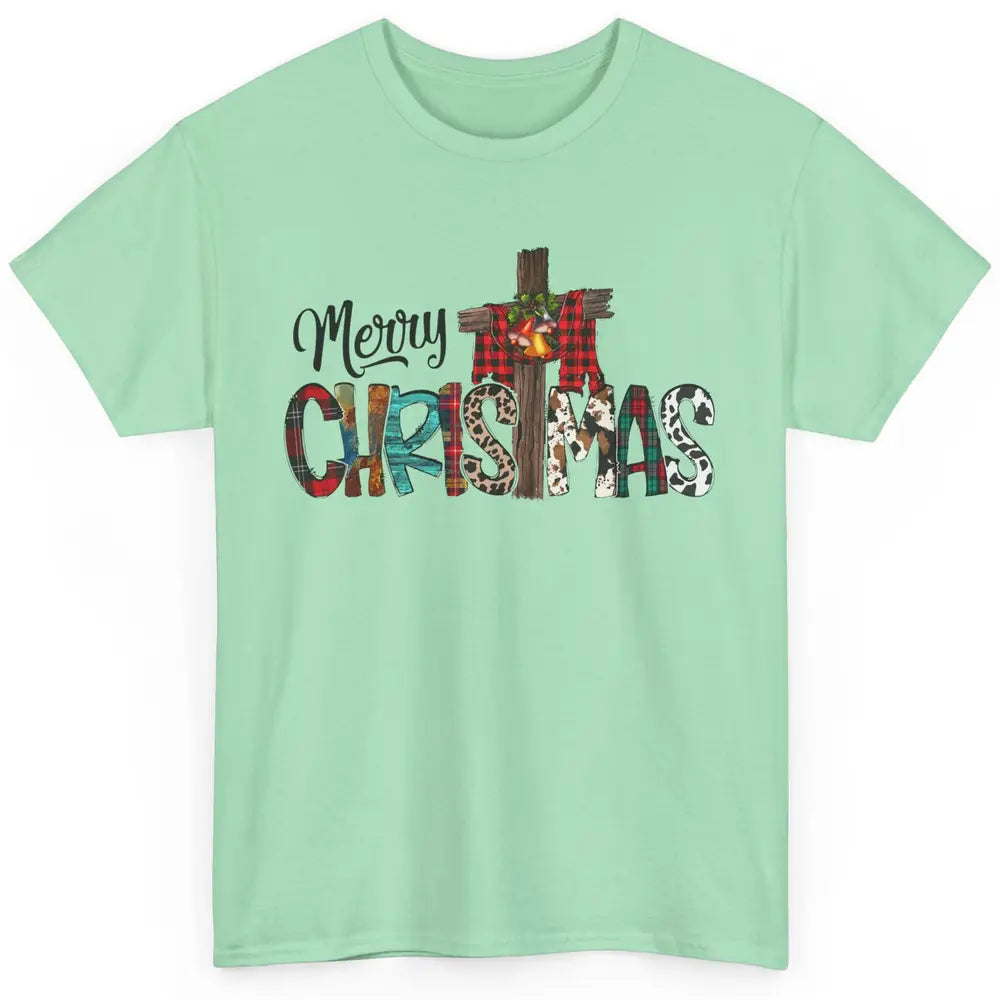 Leopard Jesus Cross Merry Christmas Christian Western Xmas Classic Unisex T-Shirt