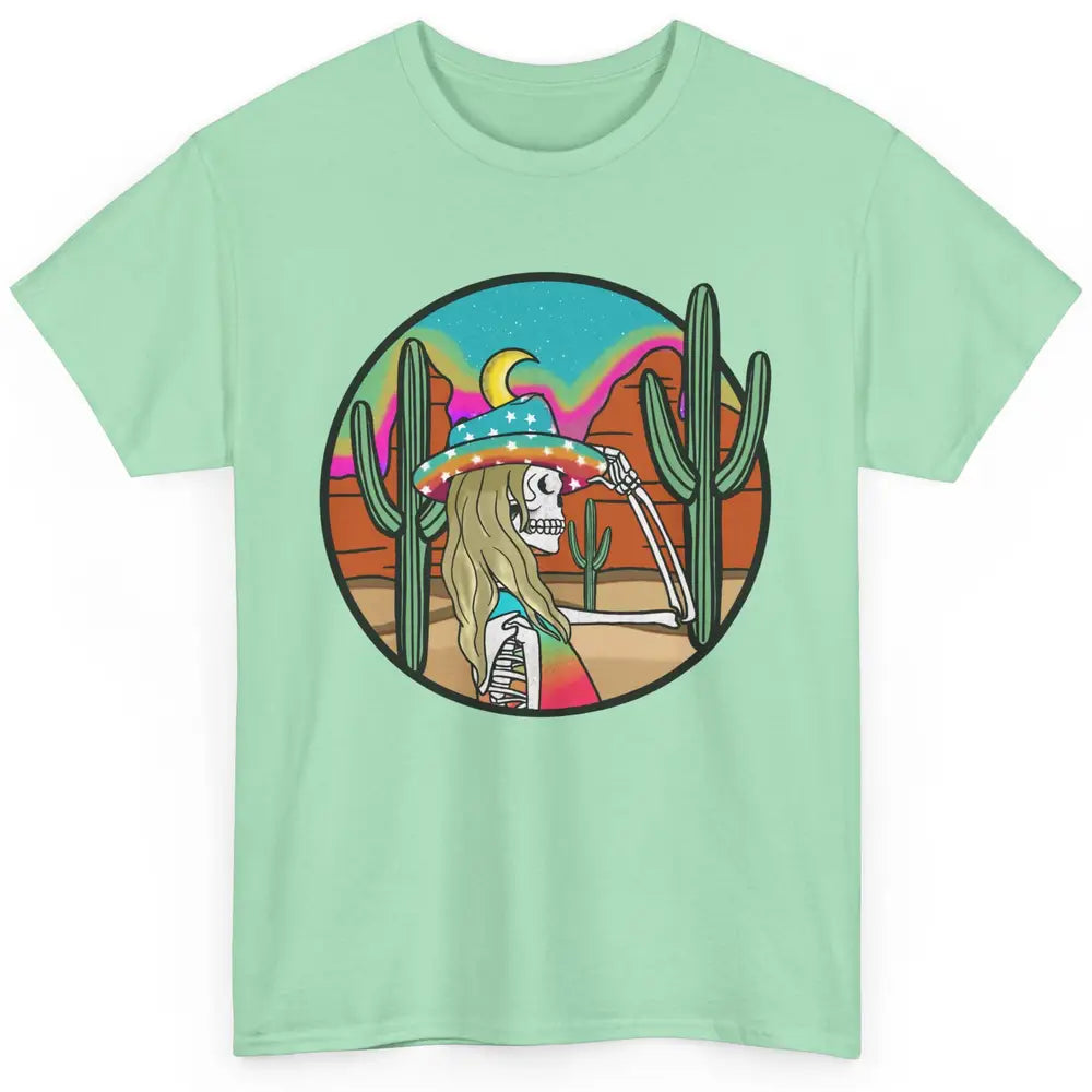 Cosmic Skeleton Cowgirl Desert Cactus Western Country Cowboy Classic Unisex T-Shirt