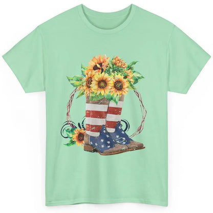 Retro Sunflower US Flag Cowboy Boots Let's Go Girls Cowgirls Classic Unisex T-Shirt